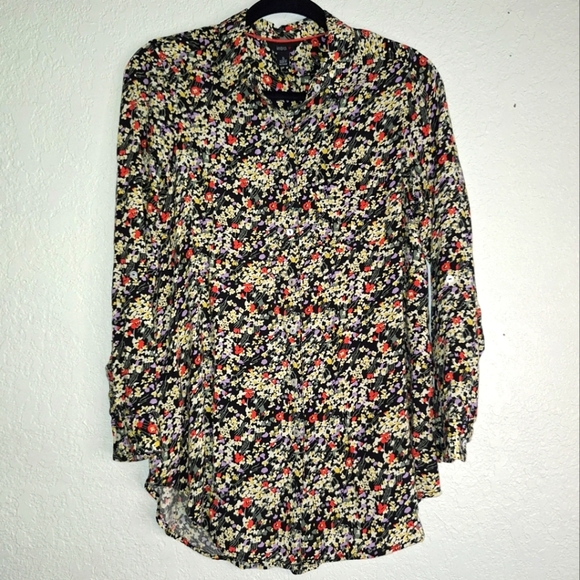 Intro Matilda Dark Floral Blouse Tunic Top Button Shirt Size S - Picture 1 of 10